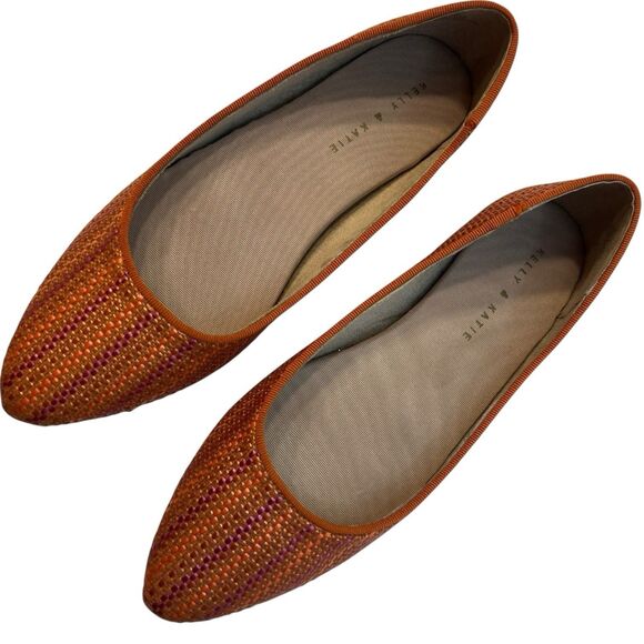 Kelly & Katie Pirassa Flats 8.5M Pointed Toe Woven Orange Pink Casual Summer - Picture 5 of 8